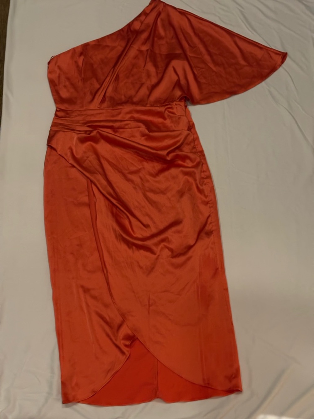 Elegant One-Shoulder Orange Midi Dress - Picture 3 of 5